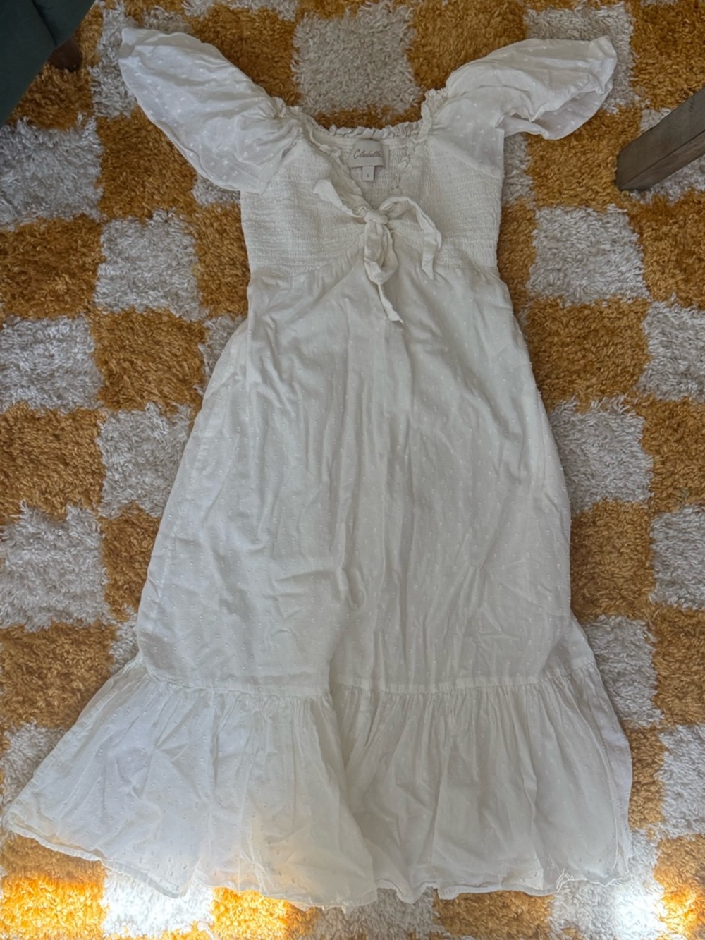 Cleobella White Puff Sleeve Smocked Midi Dress Small